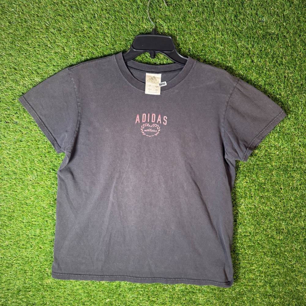 Adidas Athletics T Shirt Women's Gray Pink Logo Short Sleeve Casual Tee